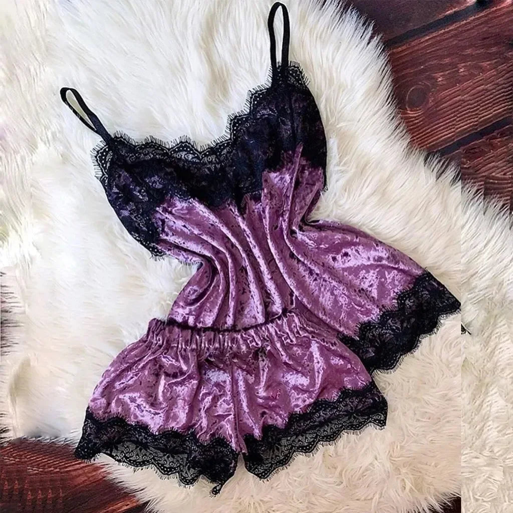 Ensemble Pyjama Velours Automne Hiver Femme Lingerie Sexy Vêtements de Nuit Mignon Débardeur et Short Ensembles Pyjama Loungewear