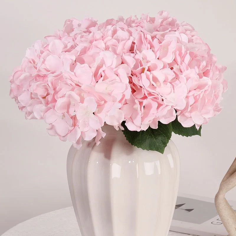 Grand bouquet de fleurs artificielles d'hortensia en soie rouge (5 têtes)