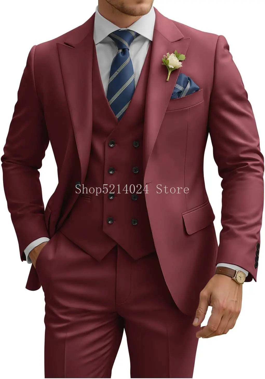 Costume Homme 3 Pièces Slim Fit Double Boutonnage Mariage Bal de Promo Dîner d'Affaires Formel Tuxedo