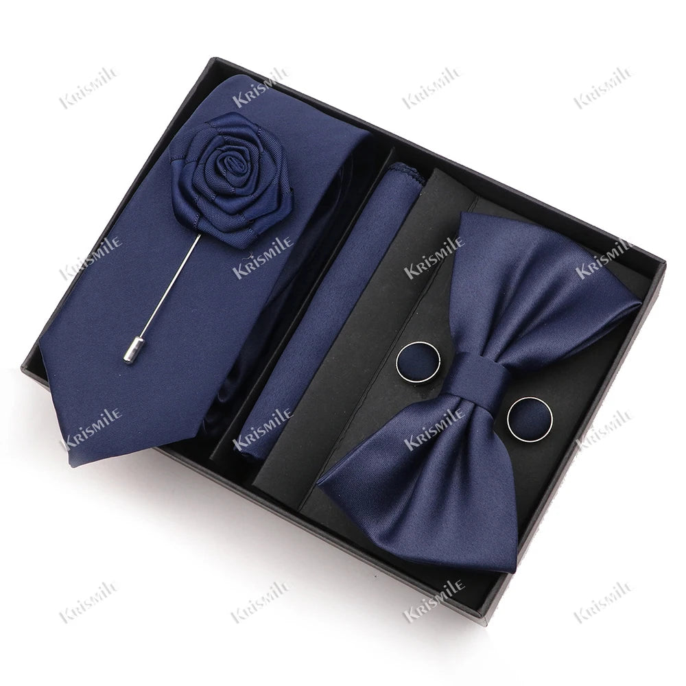 Men's Tie Box Gift Set | Necktie, Bow Tie, Pocket Square, Cufflinks & Brooch