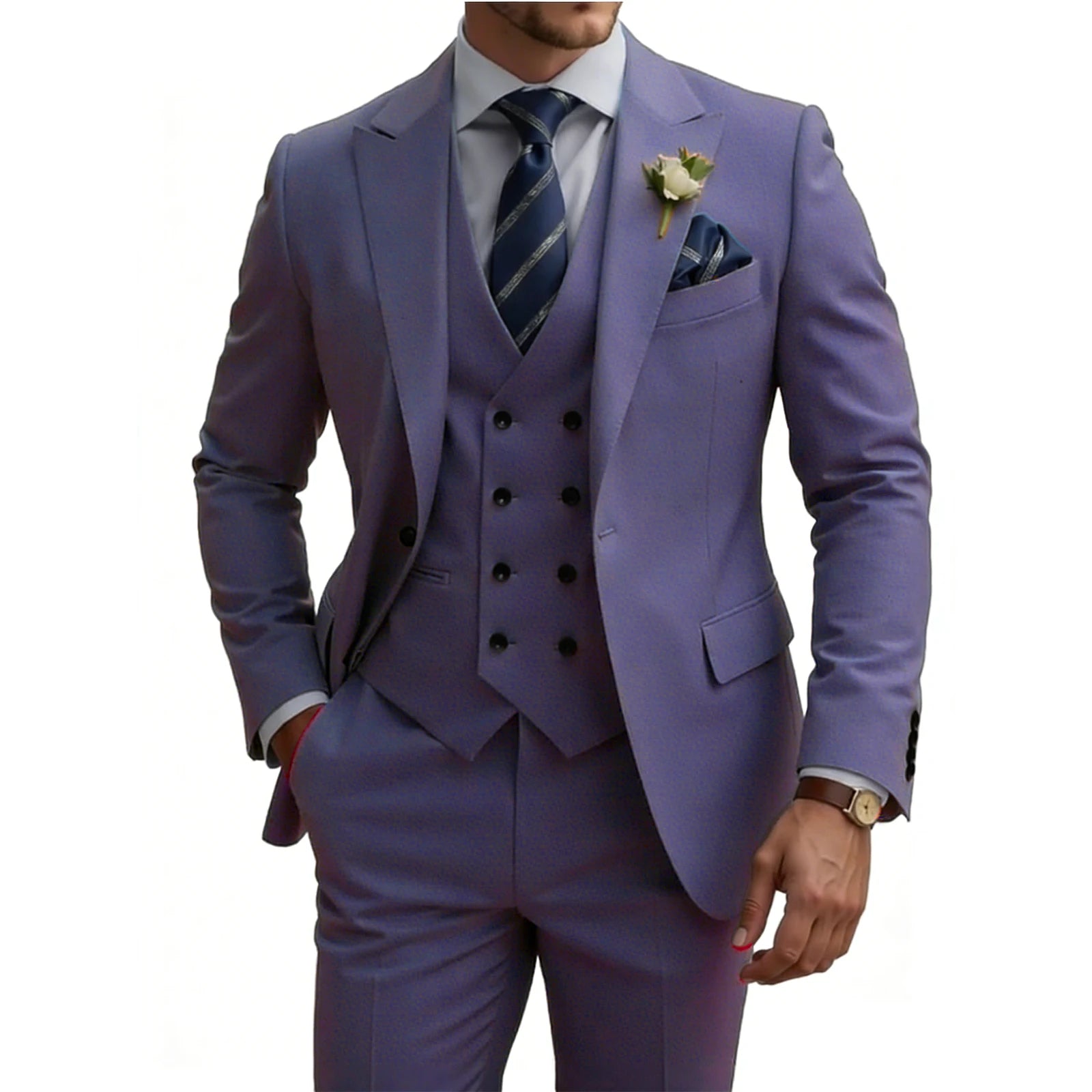 Costume 3 Pièces Slim Fit Homme Double Boutonnage Mariage Bal de Promo Costumes Formels Affaires Dîner Smoking