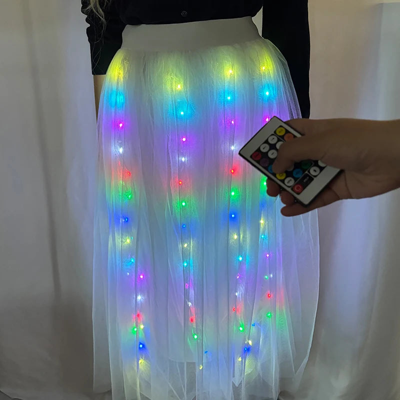 Full Color Light Up Skirt for Girls APP Bluetooth LED Long Tutu for Performance Dance Rave Clothes Wedding Birthday Party Props