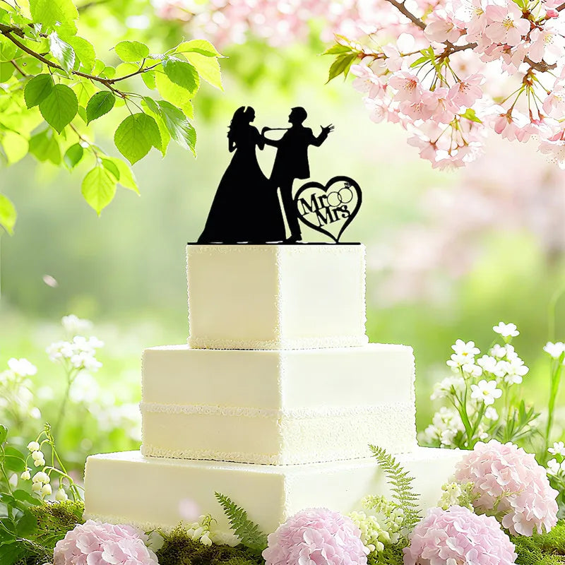 Funny Wedding Party Cake Topper Mariée Marié M. Mme Acrylique Noir Gâteaux de mariage Style Sport Mixte Couples Cake Décoration de mariage