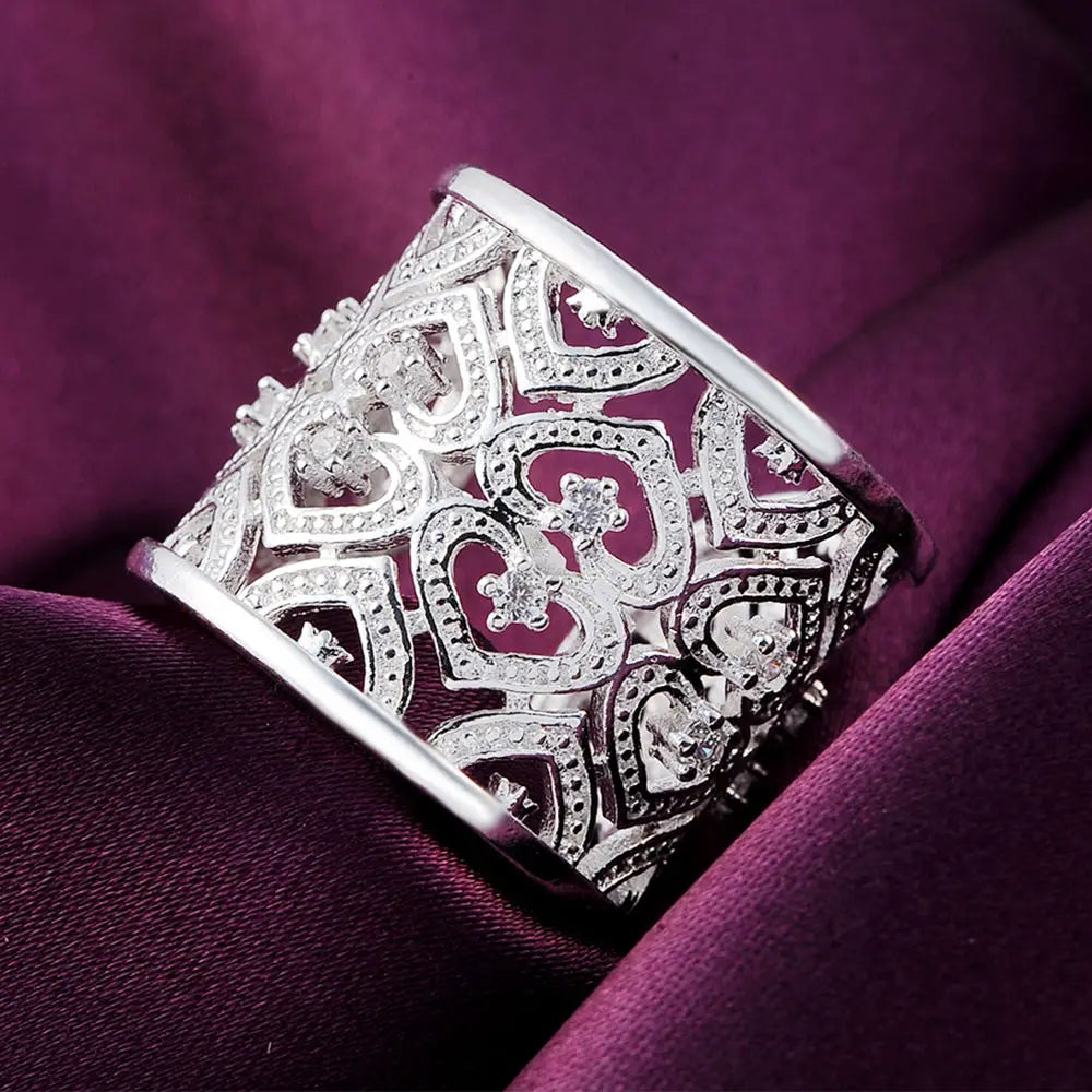 Bague réglable Cœur de Cristal — Argent Sterling 925