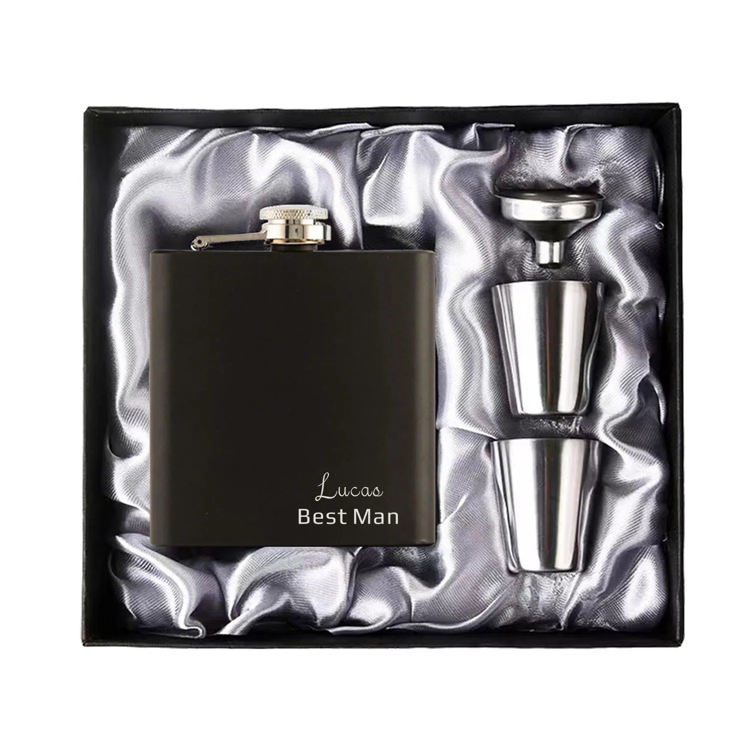 Personalized 6oz Hip Flask Set | Custom Name & Logo | Groom, Best Man & Groomsmen Gift