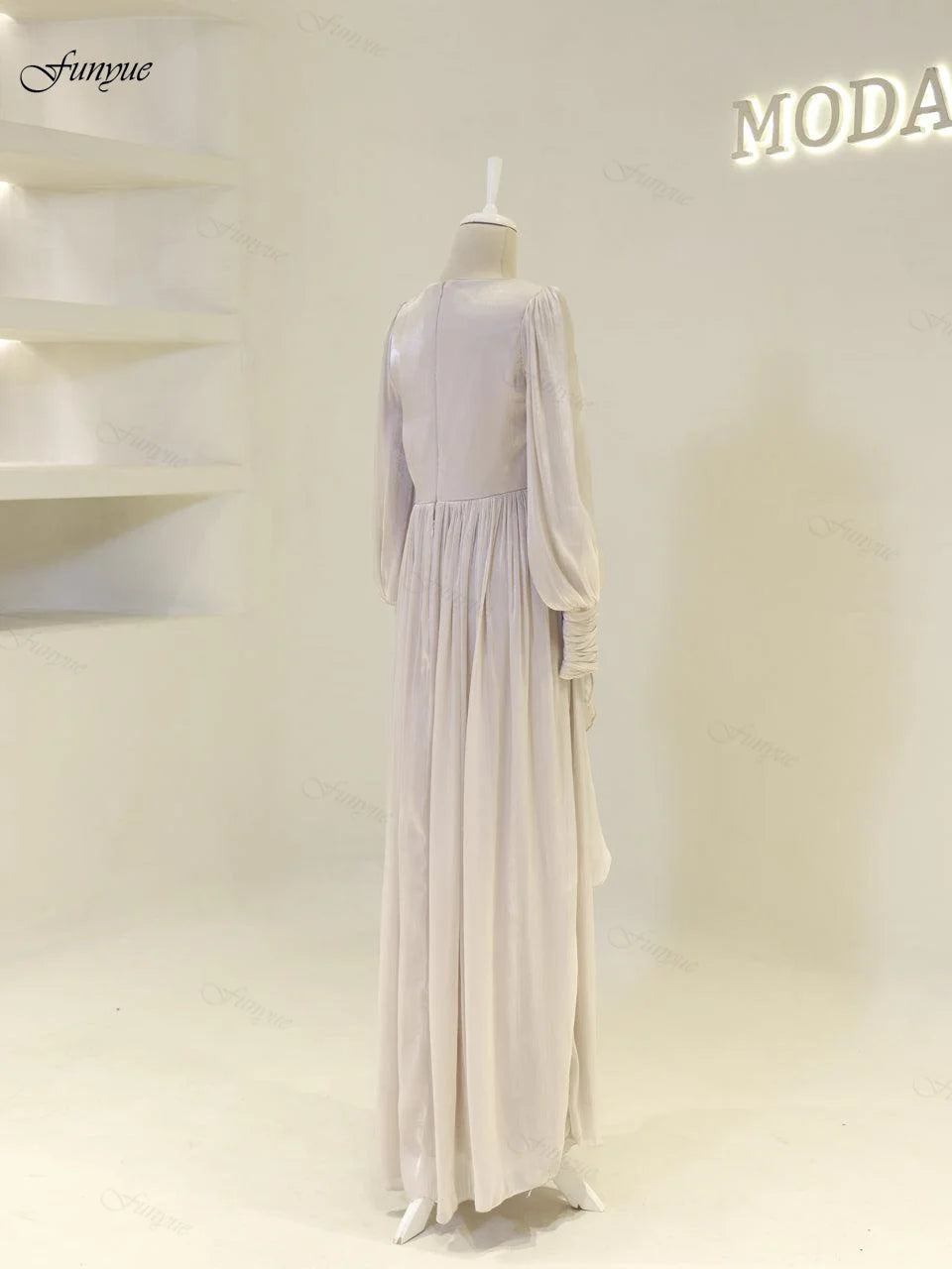 Robes de soirée musulmanes personnalisées élégantes pour femmes, en mousseline avec volants, manches longues, pour invités de mariage, robe de soirée formelle