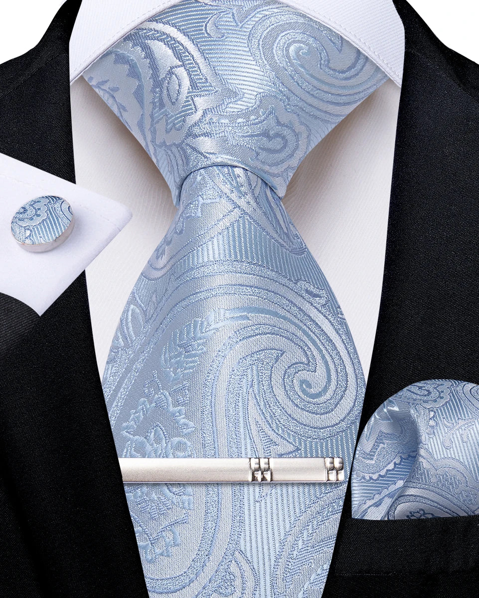 Men's Silk Paisley Tie Set – Pocket Square, Cufflinks & Tie Clip | Groom & Groomsmen