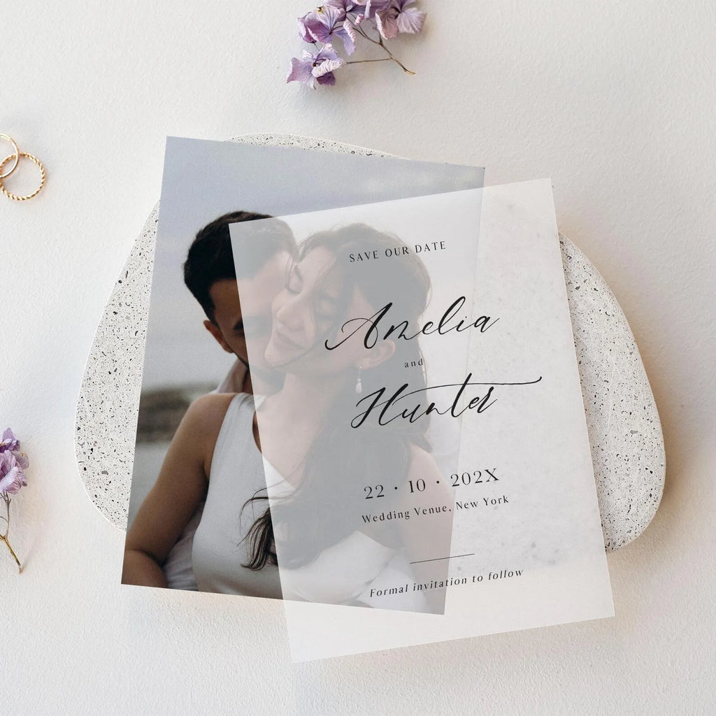 Faire-part de mariage élégant et personnalisé avec papier calque, annonce de mariage, fiançailles, nom personnalisé, fournitures de fête