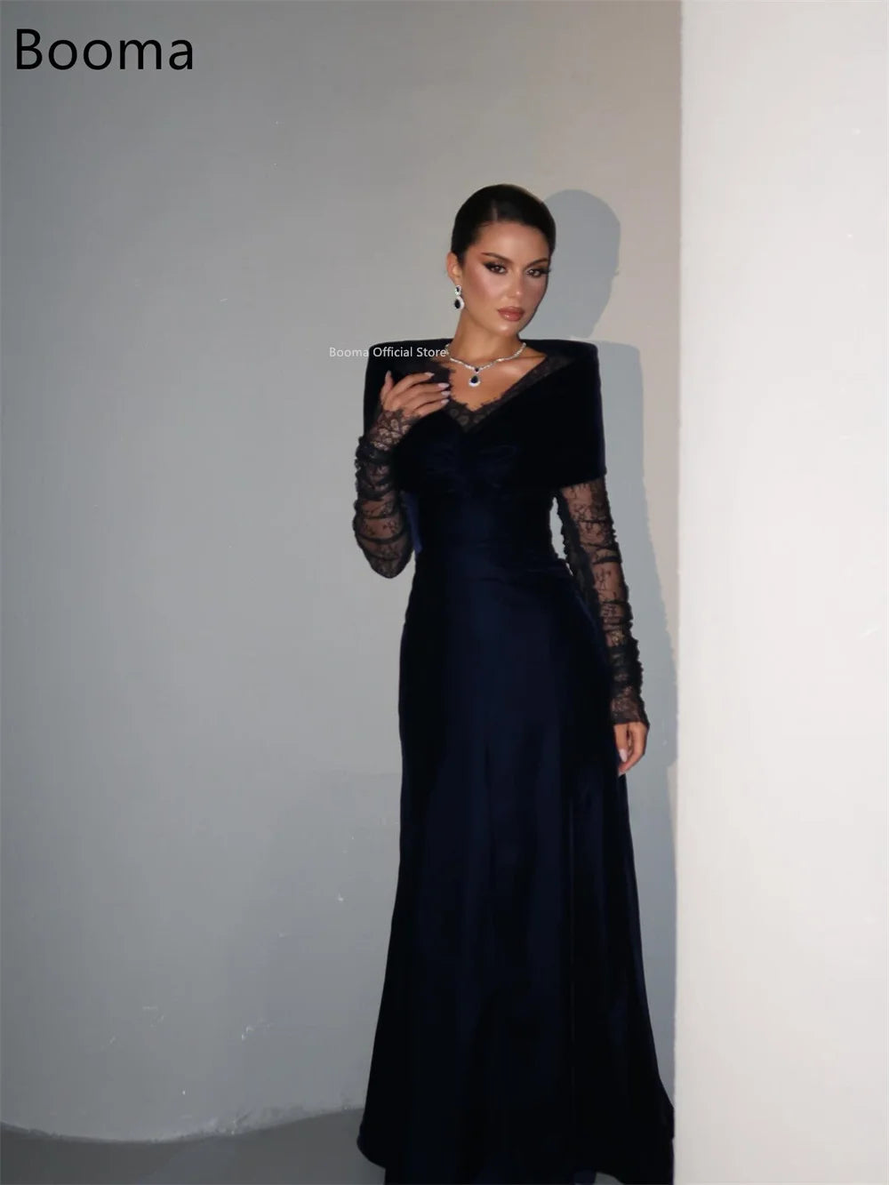 Booma A-Line Lace Velvet Evening Dresses Formal Party Gowns for Women Off The Shoulder Elegant Prom Gown Customize 2025