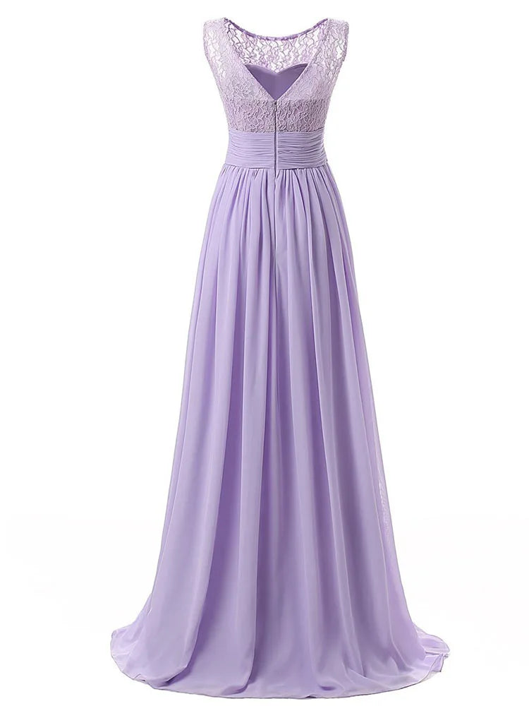 Customized A-Line Chiffon Bridesmaid Dress Wedding Party Evening Dresses Lace Sleeveless Prom Party Gowns robe soirée femme