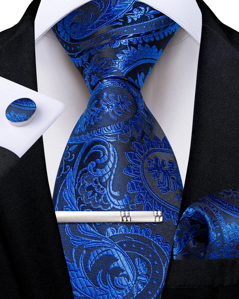 Men's Silk Paisley Tie Set – Pocket Square, Cufflinks & Tie Clip | Groom & Groomsmen