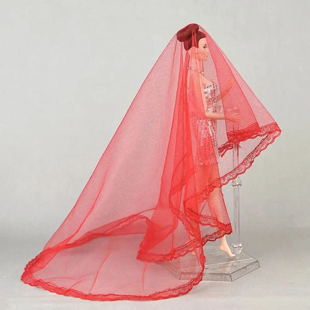 Voile de mode pour chapeau, voile de mariée, coiffe, voile de dentelle, long voile de mariage blanc 1/6 BJD