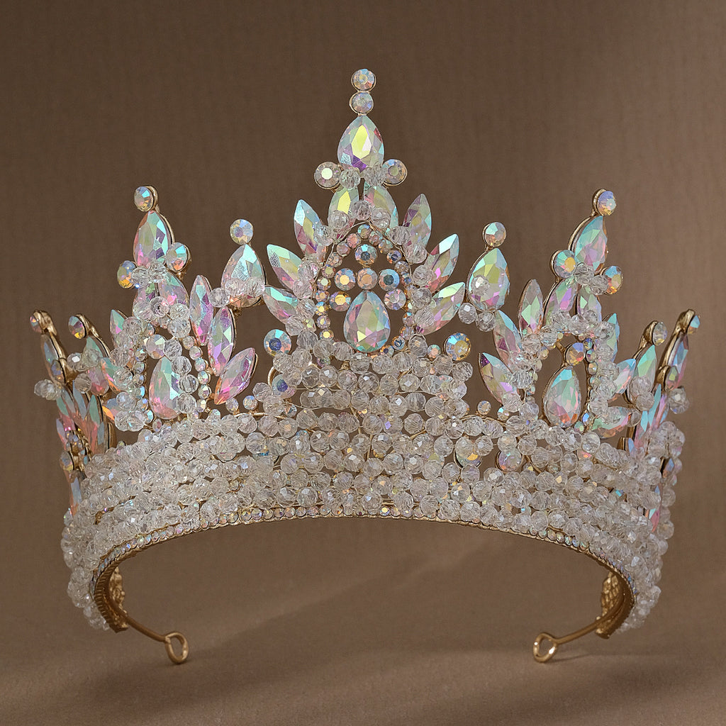 Accessoires de cheveux de mariage colorés roses, coiffe de concours de beauté, diadème de mariée Fait à la main en CRISTAL coloré avec perles