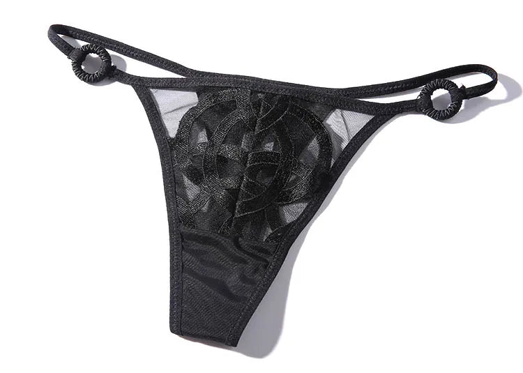 CINOON Lingerie sexy brodée pour femme Ensemble soutien-gorge push-up en dentelle fine et transparente + porte-jarretelles + string, ensemble de 3 pièces de lingerie française