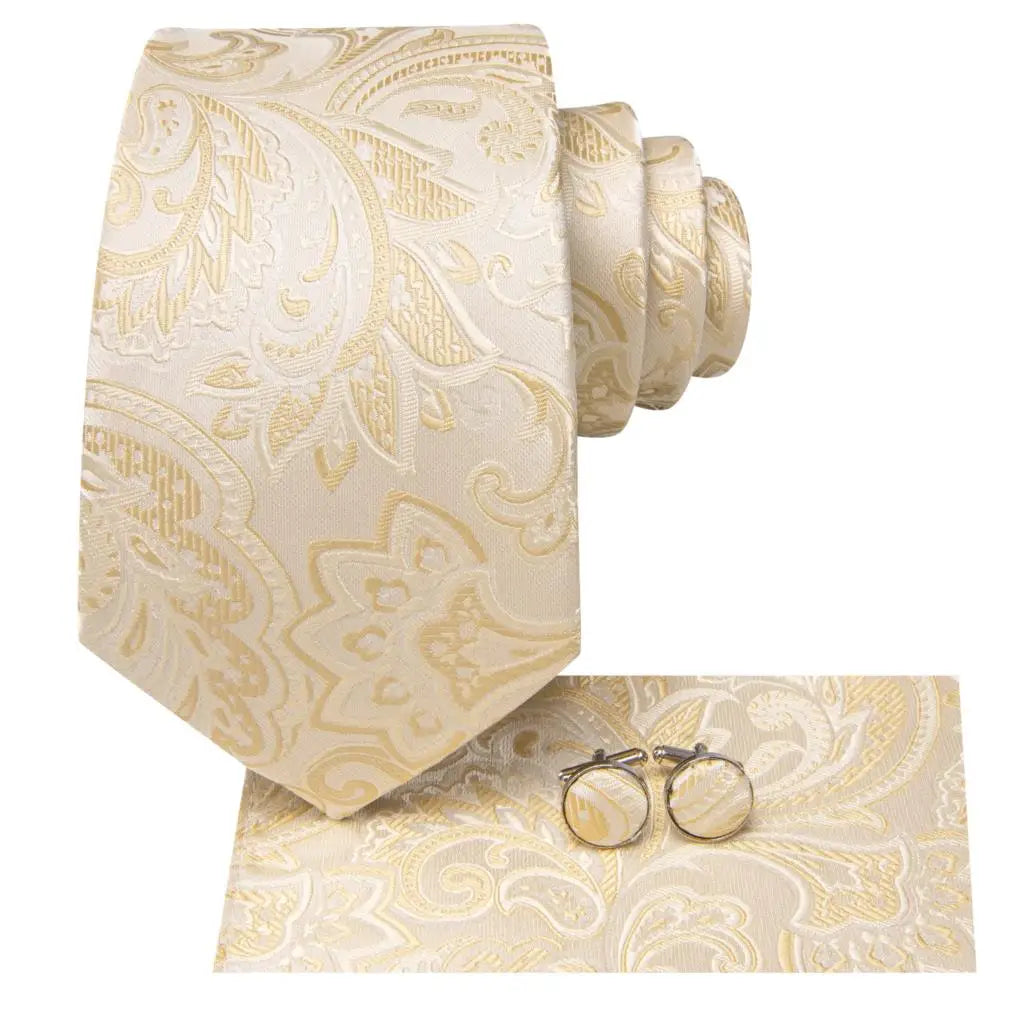 Silk Paisley & Floral Necktie Gift Set | Groom & Groomsmen Wedding Tie with Pocket Square & Cufflinks