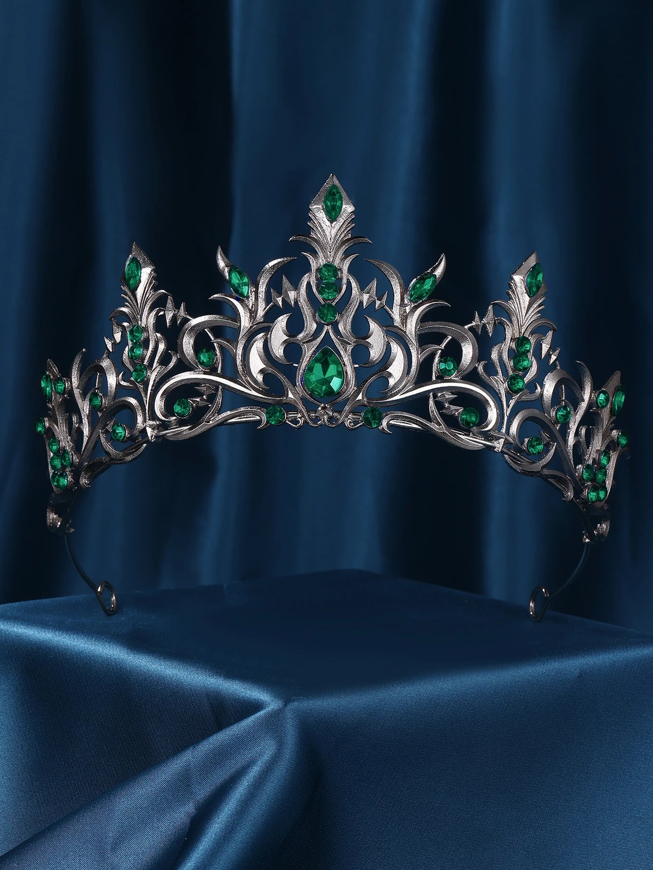 Gothique Noir Métal Bleu Cristal Tiara Couronne Strass Coiffe pour Mariée Femmes Filles Mariage Anniversaire Fête Bal Spectacle Scénique Pa