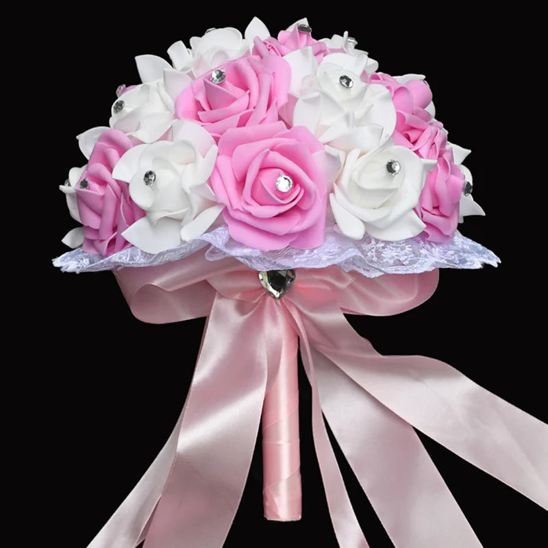 Bouquet de mariée de roses artificielles bleues et blanches faites à la main