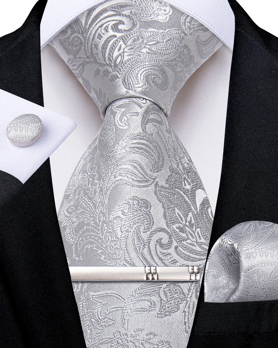Men's Silk Paisley Tie Set – Pocket Square, Cufflinks & Tie Clip | Groom & Groomsmen