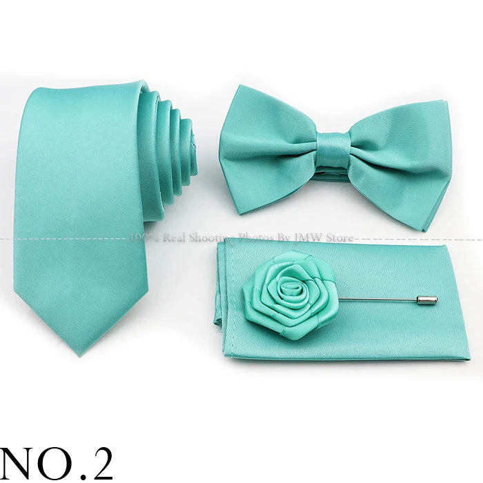 Ensemble cravate et nœud papillon violet bleu sauge vert en polyester, boutons de manchette et broche pour costume de marié, cravate de mariage, accessoire de chemise