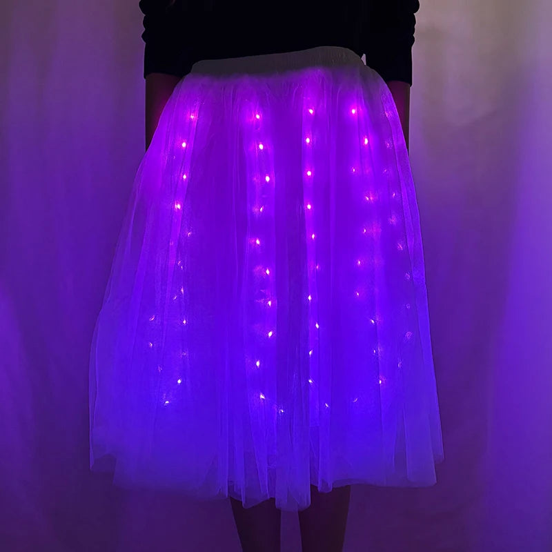 Full Color Light Up Skirt for Girls APP Bluetooth LED Long Tutu for Performance Dance Rave Clothes Wedding Birthday Party Props