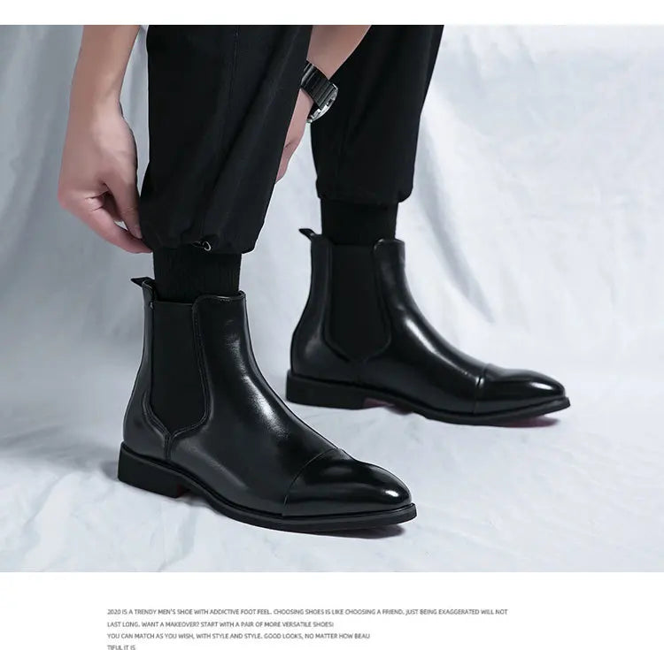 Bottes Cheville Homme Affaires Semelle Rouge Bout Pointu Bottines Habillées Britanniques Chaussures Hautes en Cuir Décontractées Chelsea Homme à Enfiler