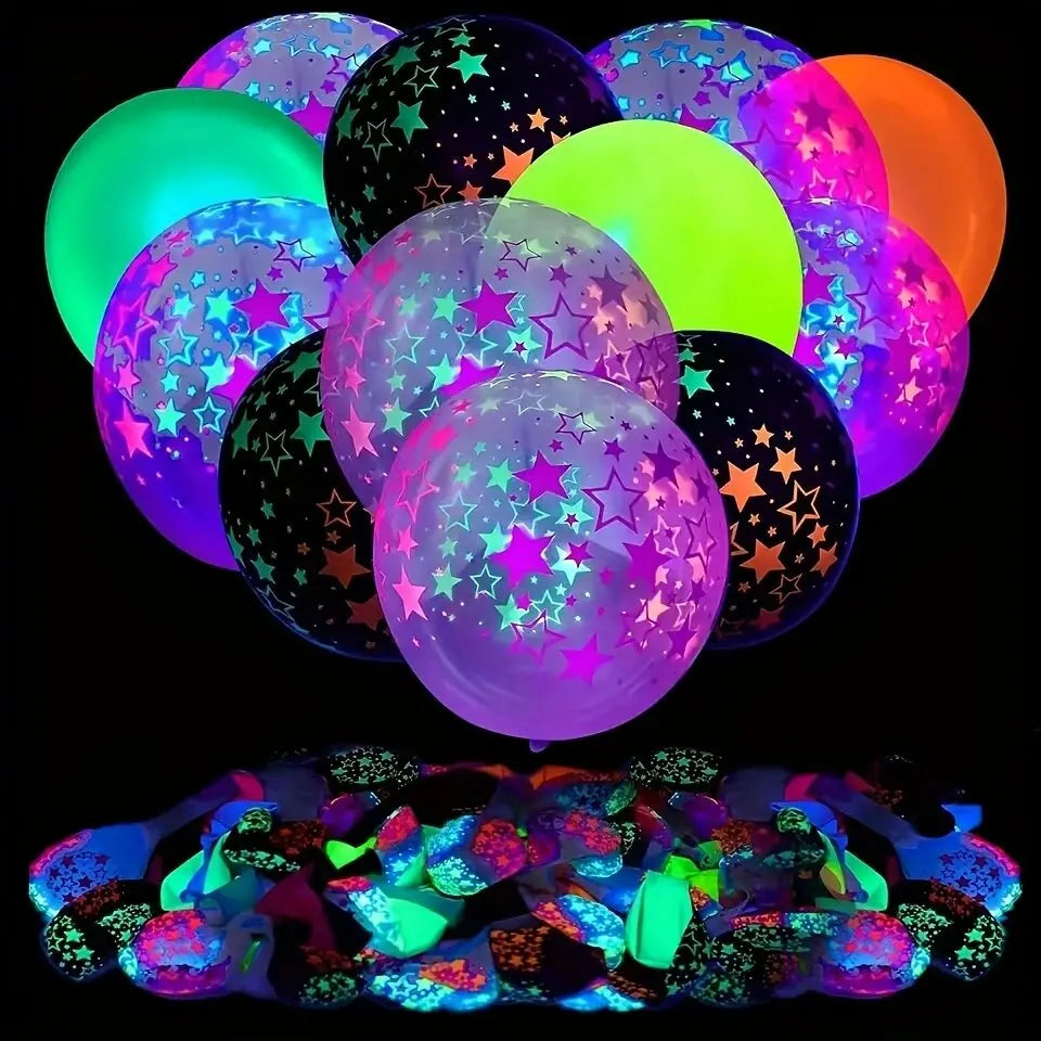 20Pcs Fluorescent Balloon Glow In The Dark Neon Glow Latex Balloons For Wedding Birthday Glow Party Decor
