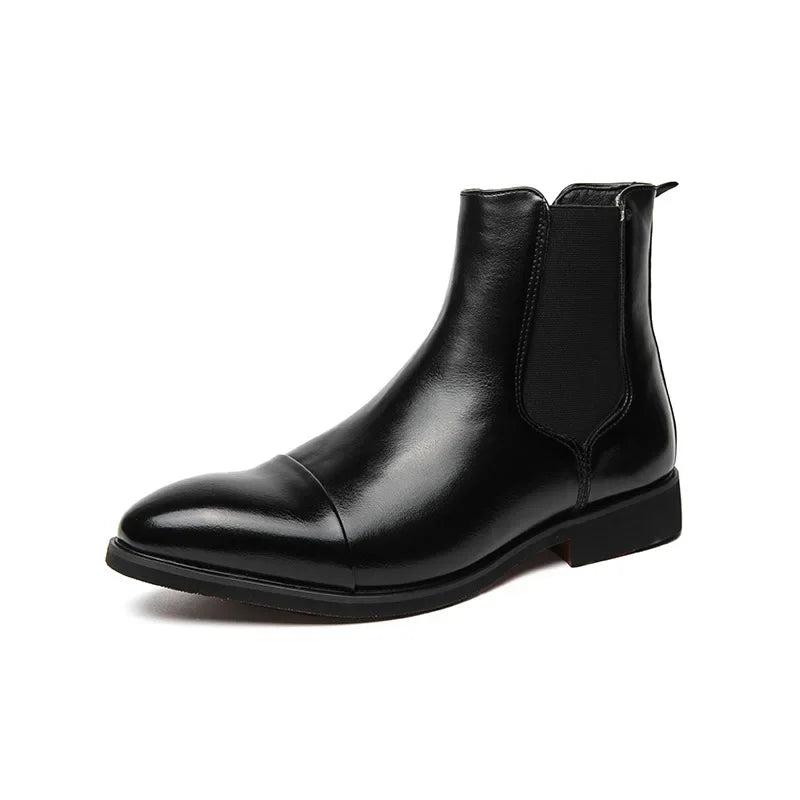 Bottes pour hommes Bottines d'affaires Semelle rouge Bout pointu Bottes habillées Chaussures montantes en cuir de style britannique Chelsea pour hommes décontractées à enfiler