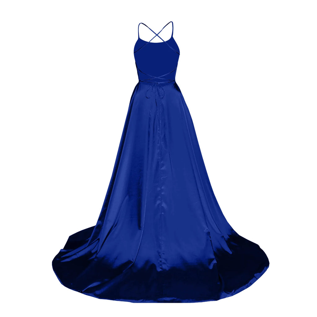 Robe de Demoiselle d'Honneur Bleu Marine pour Mariages Femme Invitée 2024 Sexy à Fines Bretelles Fendue Robes de Soirée Longues