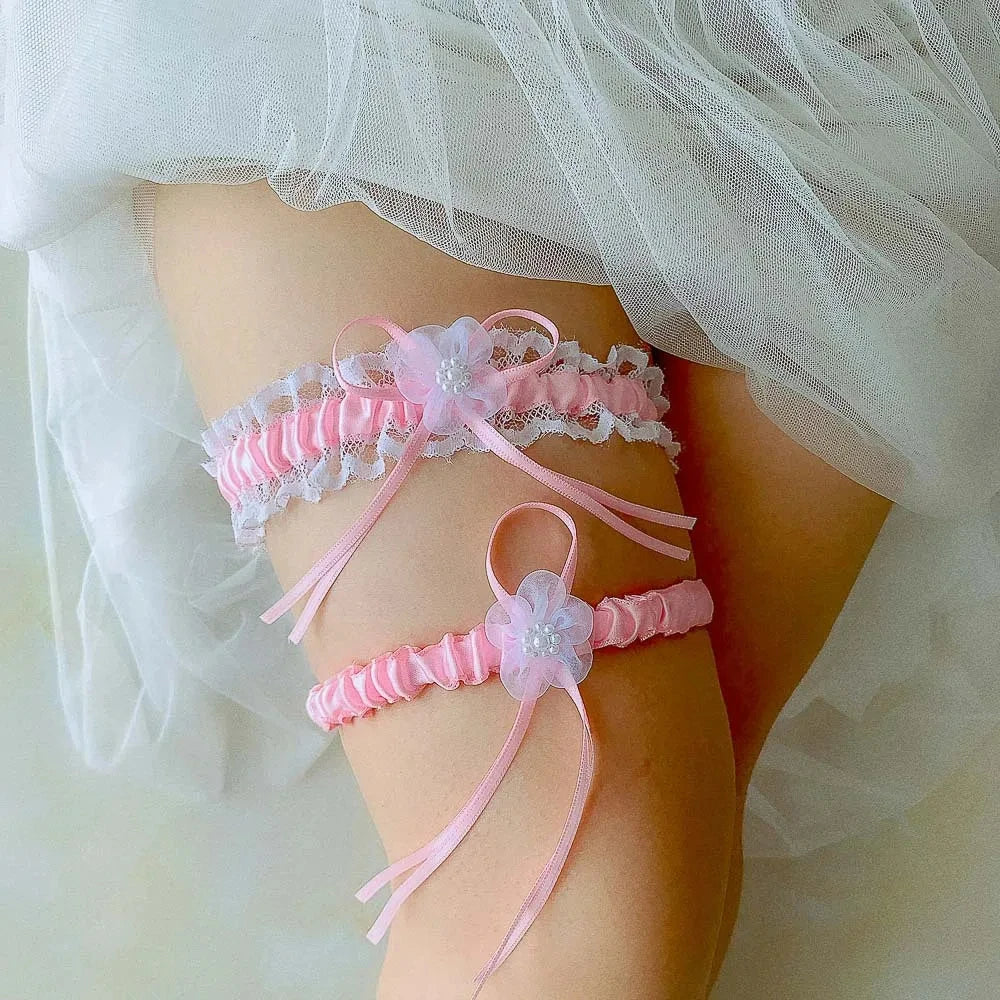 Jarretelle de Mariage avec Fleur et Perles, Bande de Satin, Accessoires de Mariée, Cosplay, Fête, Boucle de Jambe Florale Élastique