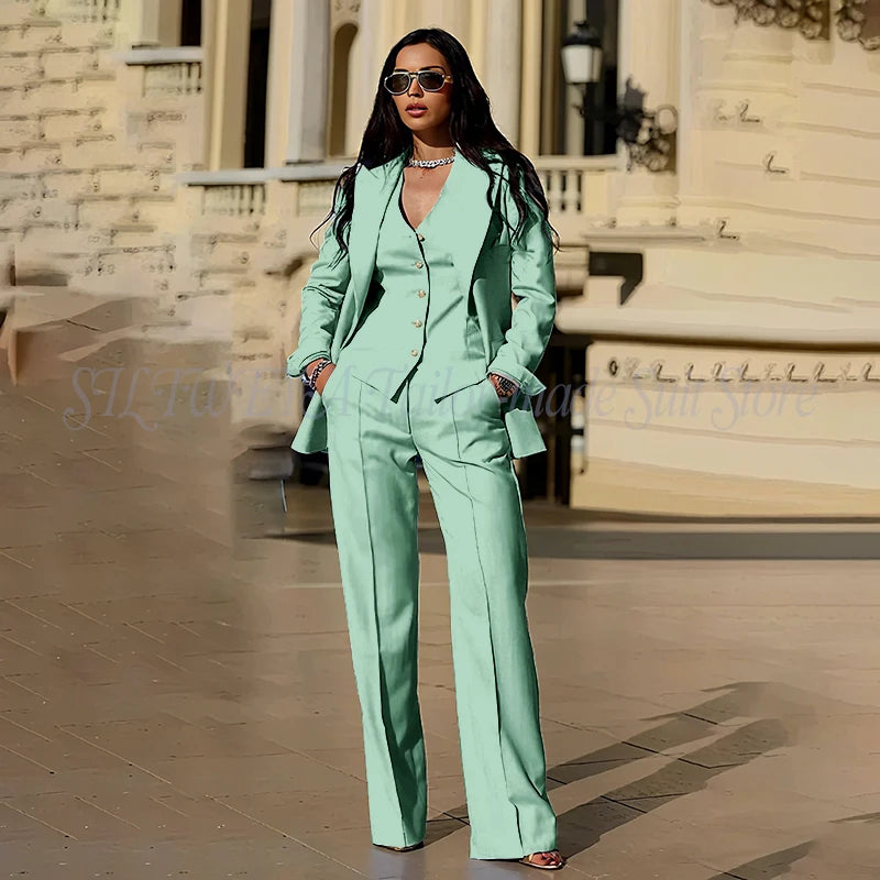 Ensembles tailleur 3 pièces pour femme : veste, pantalon et gilet - Tenues décontractées élégantes pour le bureau - Vêtements féminins de haute qualité - Ensembles blazer chics et formels