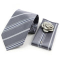 Men's Striped Necktie, Pocket Square & Brooch Set | Groom & Groomsmen Wedding Accessory