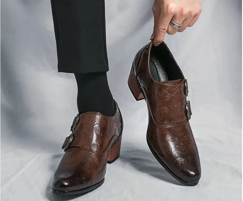 Chaussures de mariage pour hommes Tendance Coupe ajustée Pointues Talon haut Chaussures à enfiler Respirantes en cuir Chaussures habillées classiques vintage pour hommes