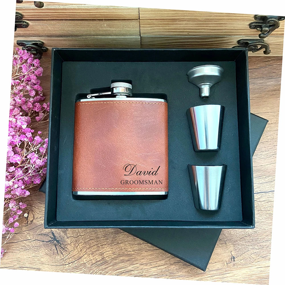 Personalized Engraved Hip Flask – Groomsmen & Best Man Gift | 6oz with Gift Box