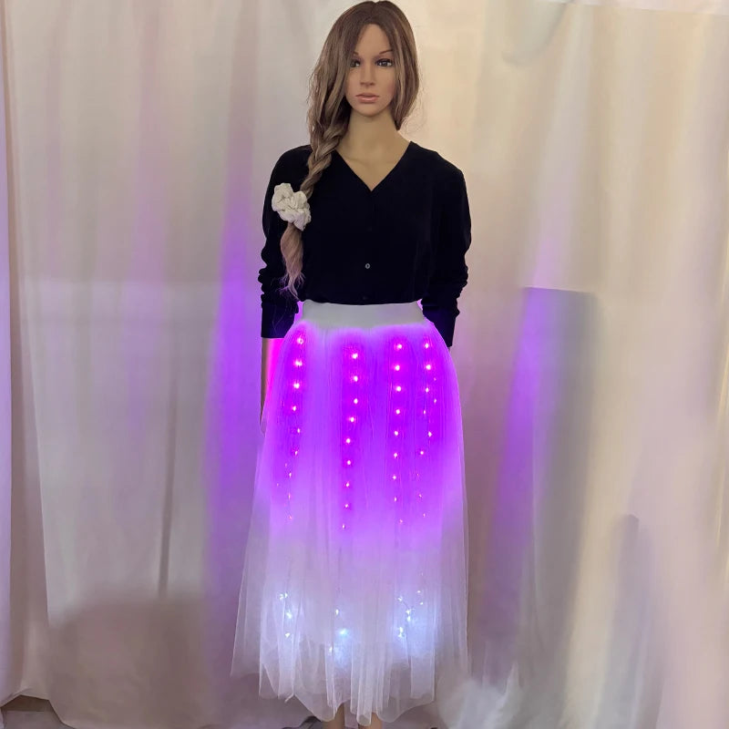 Full Color Light Up Skirt for Girls APP Bluetooth LED Long Tutu for Performance Dance Rave Clothes Wedding Birthday Party Props