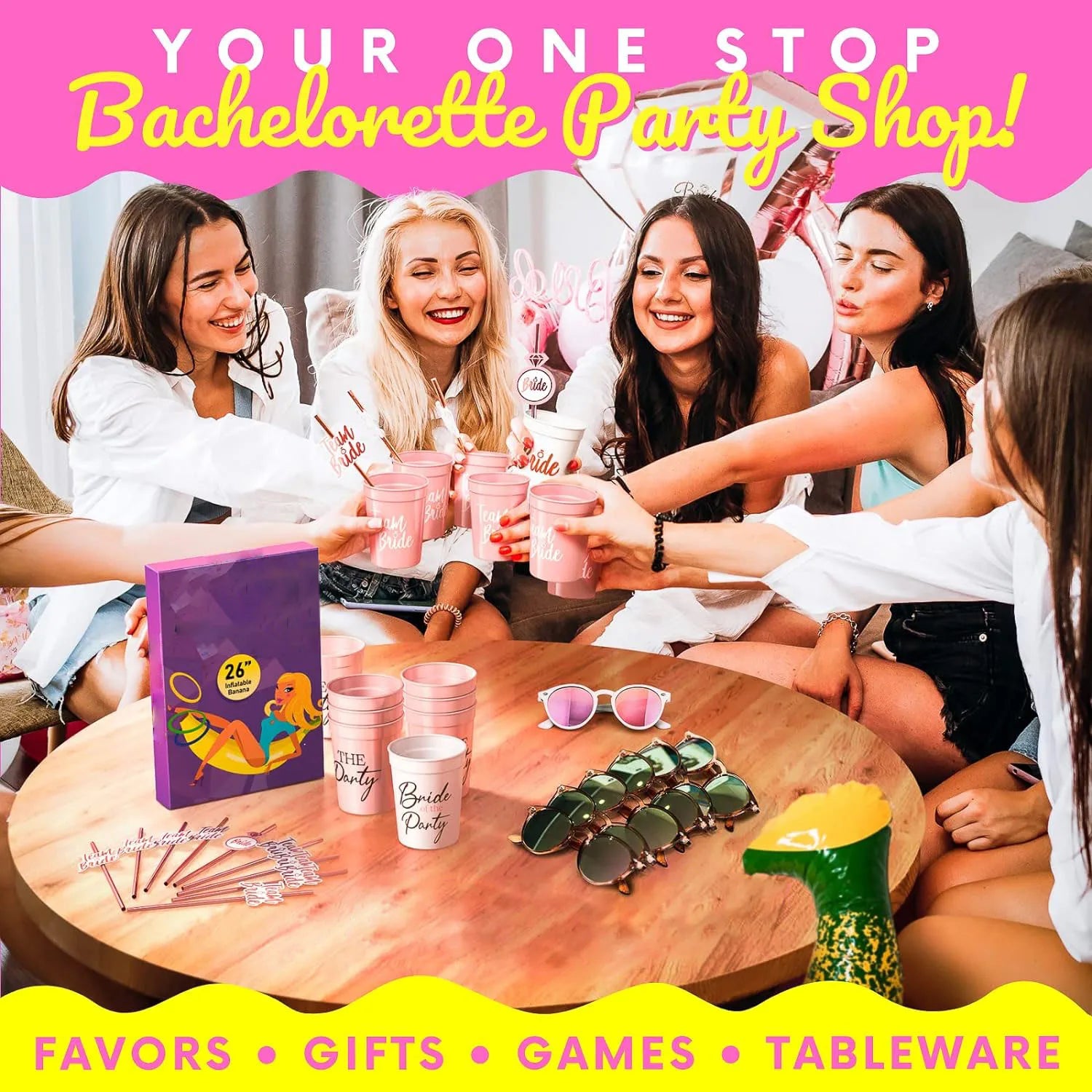 Lot de tasses en plastique pour enterrement de vie de jeune fille - Équipe de la mariée - Cadeau de douche nuptiale - Articles de fête pour enterrement de vie de jeune fille - Décoration de mariage