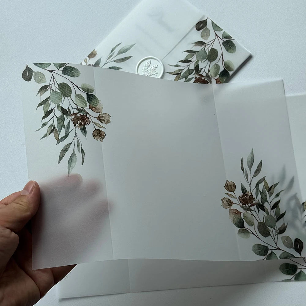 20pcs Watercolor flower Vellum  Wrap suitable for a 5 x 7 Wedding Invitation,vellum jacket,custom invitation