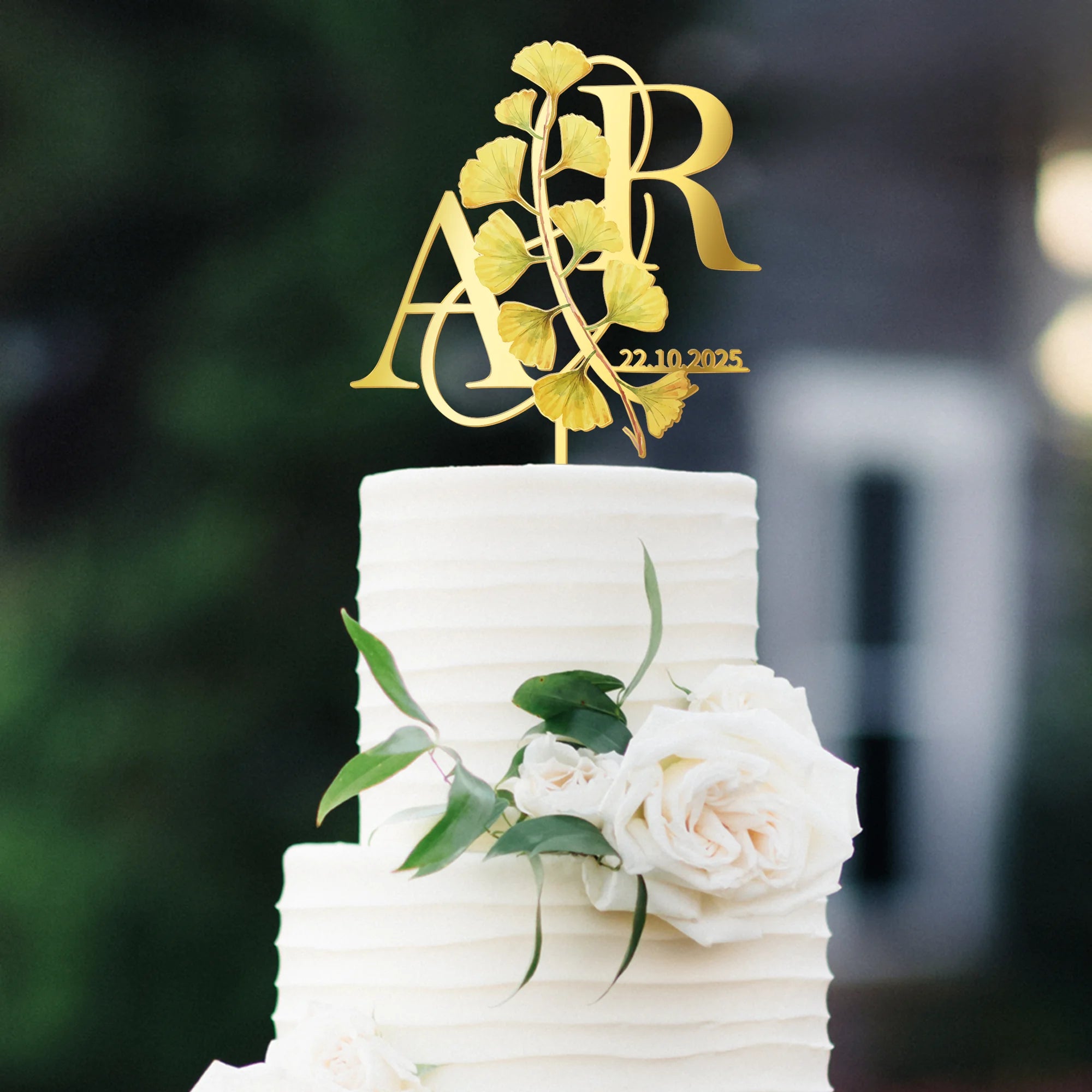 Personalized Fall Wedding Cake Topper in Acrylic Custom Bride and Groom Initial Cake Topper Wedding Date Cake Decoration 01