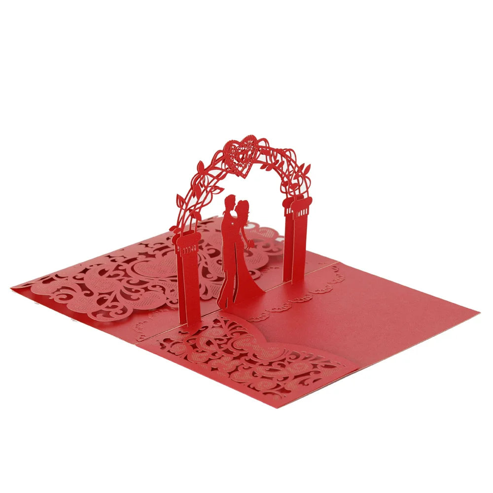 6 Pièces/Lot 3D Pop Up Mariés Ivoire Carte d'invitation de mariage Laser Poche Florale Douche nuptiale Invitations de fiançailles