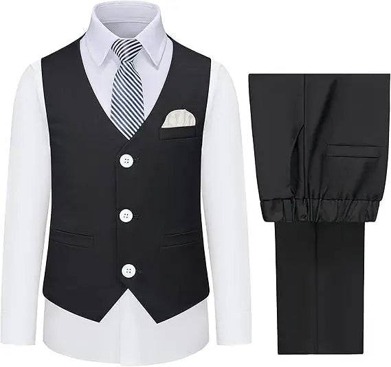 Ensemble gilet et pantalon pour garçons avec cravate, costume habillé formel, tenue de mariage ou communion pour adolescent, costume de performance de piano pour enfants