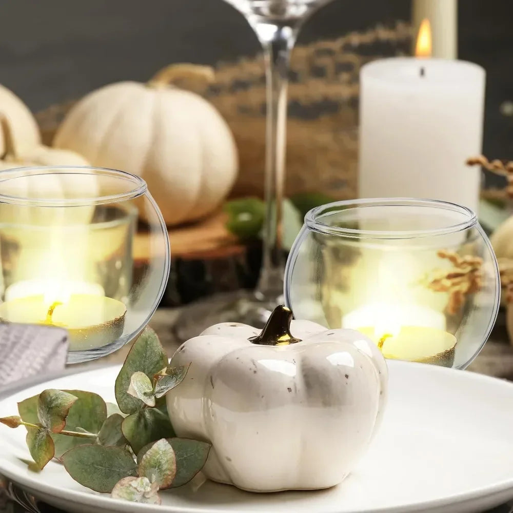 6Pcs Round Votive Candle Holders Glass Tealight Candle Holder Cup with LED Candles for Valentine's Day, Birthday Wedding Decor