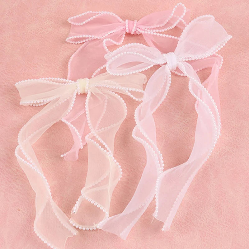 (3 pièces/paquet) 22,3*14,5cm Ruban en organza à bord perlé et nœud, dentelle, décoration de mariage, fleurs, emballage cadeau, accessoires vestimentaires