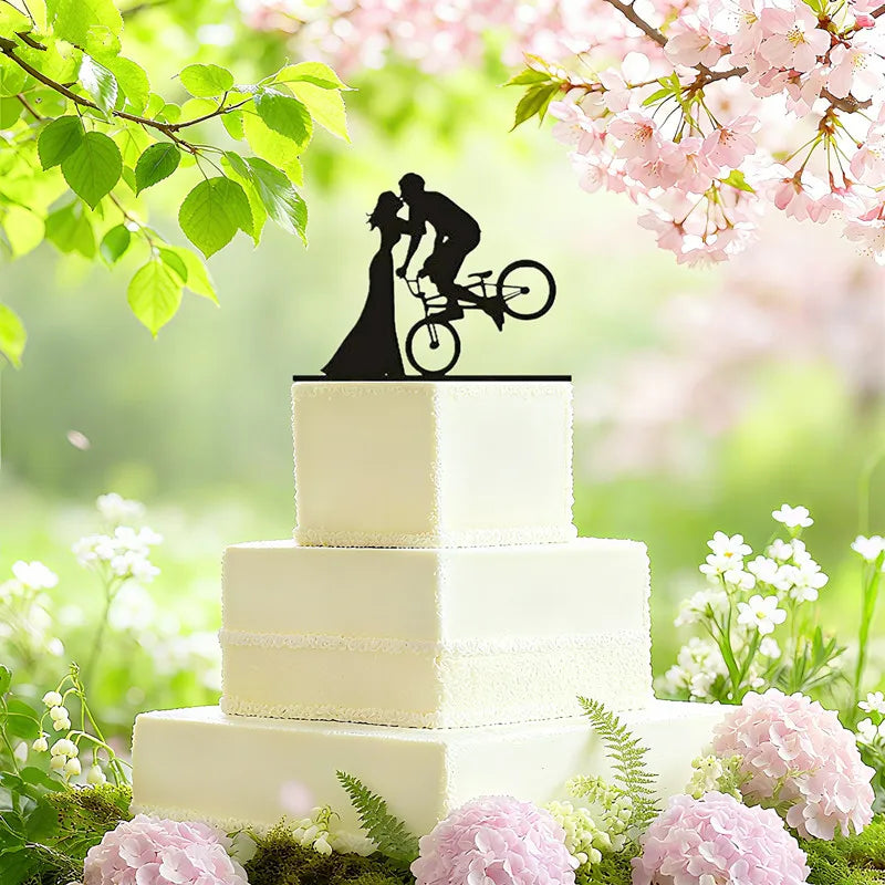 Funny Wedding Party Cake Topper Mariée Marié M. Mme Acrylique Noir Gâteaux de mariage Style Sport Mixte Couples Cake Décoration de mariage