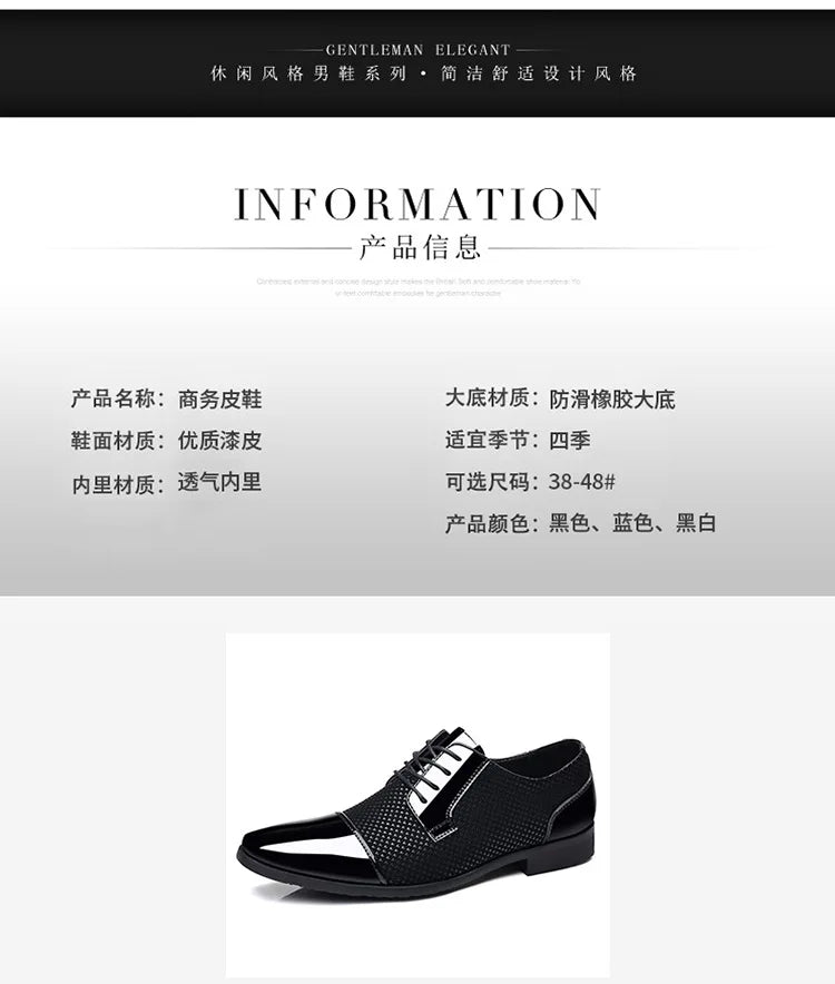 Chaussures habillées classiques tendance pour hommes Richelieus en cuir verni Chaussures de mariage formelles en cuir noir à lacets 2023