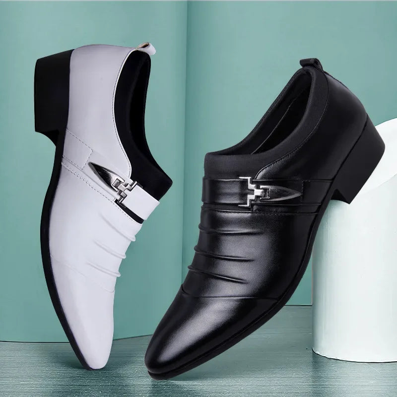 Chaussures habillées classiques pour hommes Chaussures à enfiler en cuir PU pour hommes Grande taille Bout pointu Affaires Décontracté Chaussures de cérémonie pour hommes pour mariage 2024