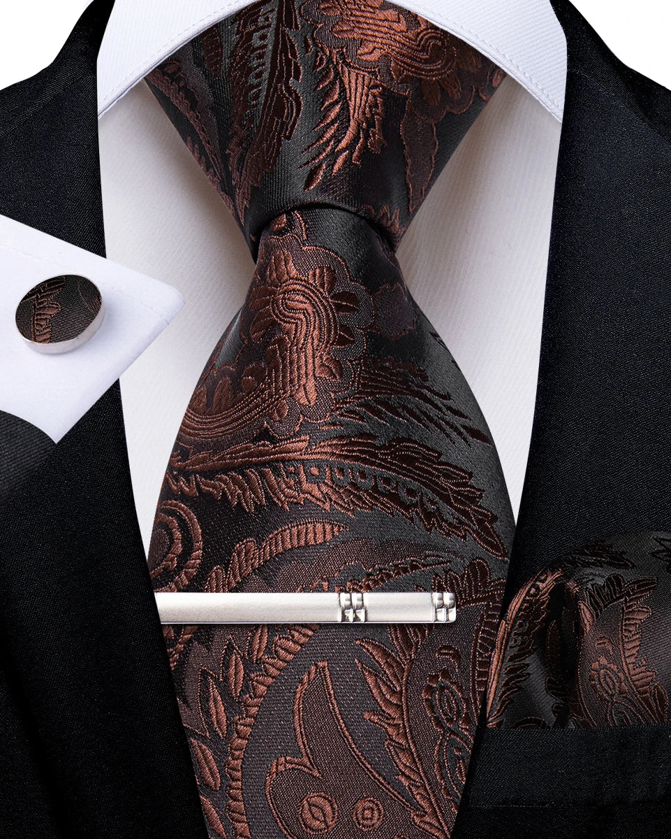 Men's Silk Paisley Tie Set – Pocket Square, Cufflinks & Tie Clip | Groom & Groomsmen