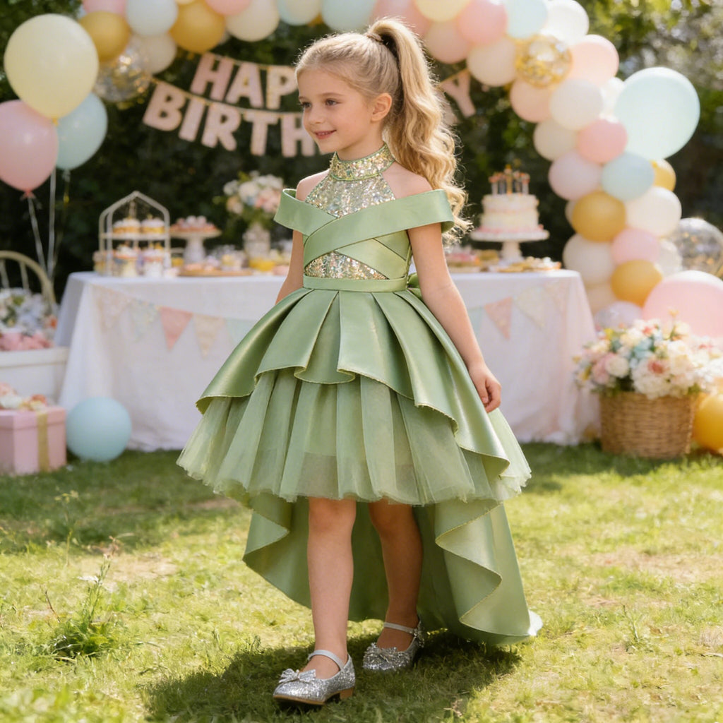Robe de soirée à sequins pour filles, élégante, avec traîne, pour mariage, demoiselles d'honneur, princesse, bal de promo, nœud, anniversaire, concours, vêtements pour enfants