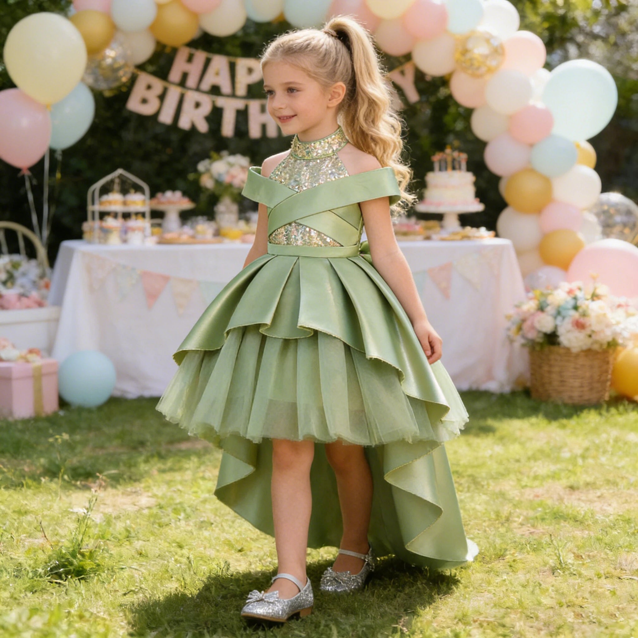 Robe de soirée à sequins pour filles, élégante, avec traîne, pour mariage, demoiselles d'honneur, princesse, bal de promo, nœud, anniversaire, concours, vêtements pour enfants