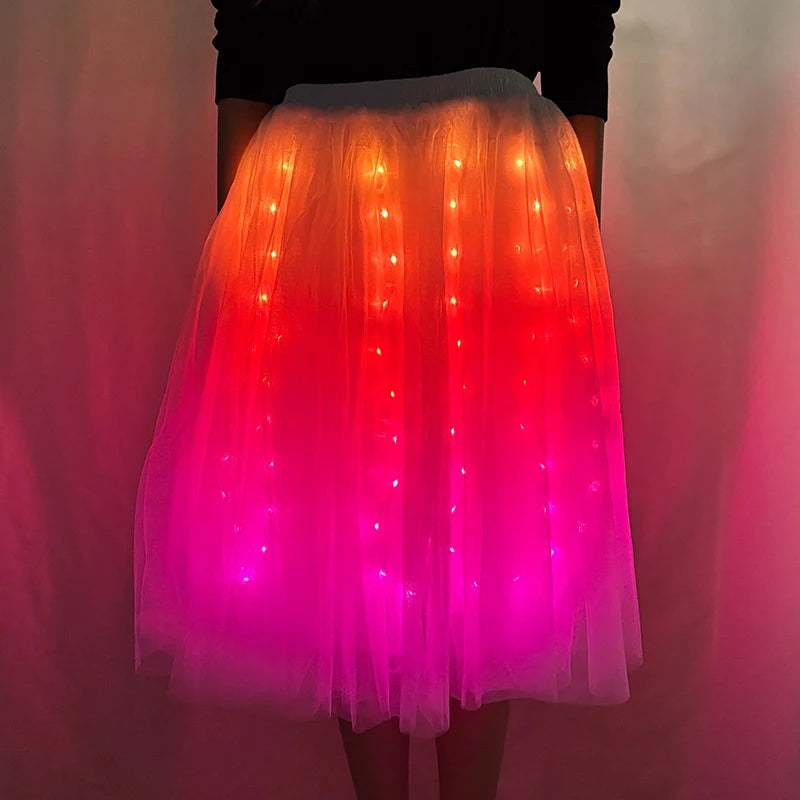 Full Color Light Up Skirt for Girls APP Bluetooth LED Long Tutu for Performance Dance Rave Clothes Wedding Birthday Party Props