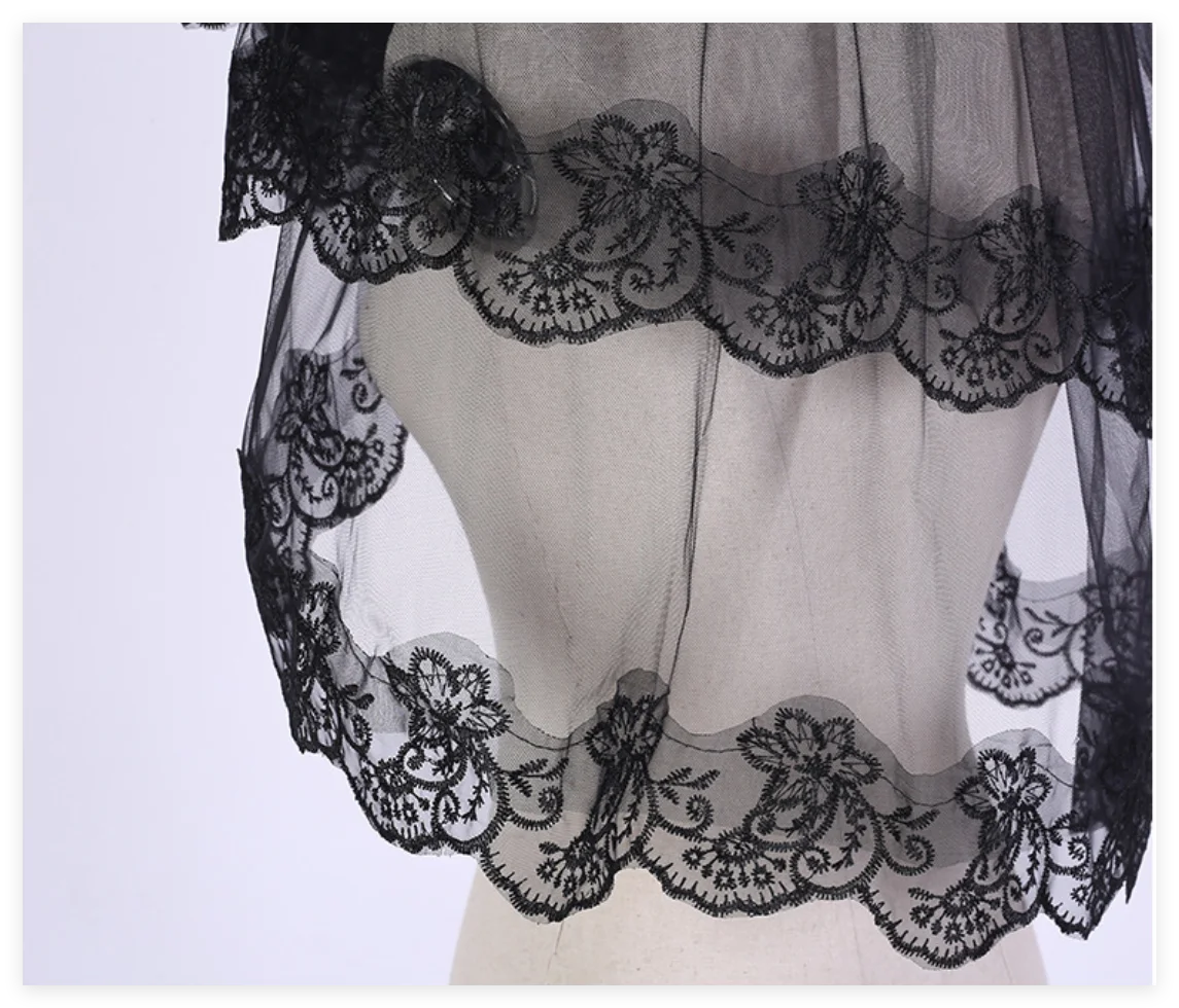 Wedding Veils For Bridal Lace Embroidery Edge Tulle White Black Veil For Halloween Bachelorette Party Headdress Accessories