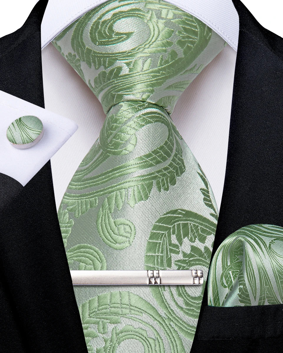 Men's Silk Paisley Tie Set – Pocket Square, Cufflinks & Tie Clip | Groom & Groomsmen